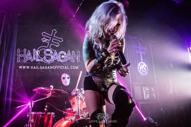 Hail Sagan. Hail Sagan concert, Hail Sagan live. Hail Sagan live in concert. Hail Sagan vocalist Sagan Amery, Metal music, rock music, Female fronted vocalist, female fronted metal, 